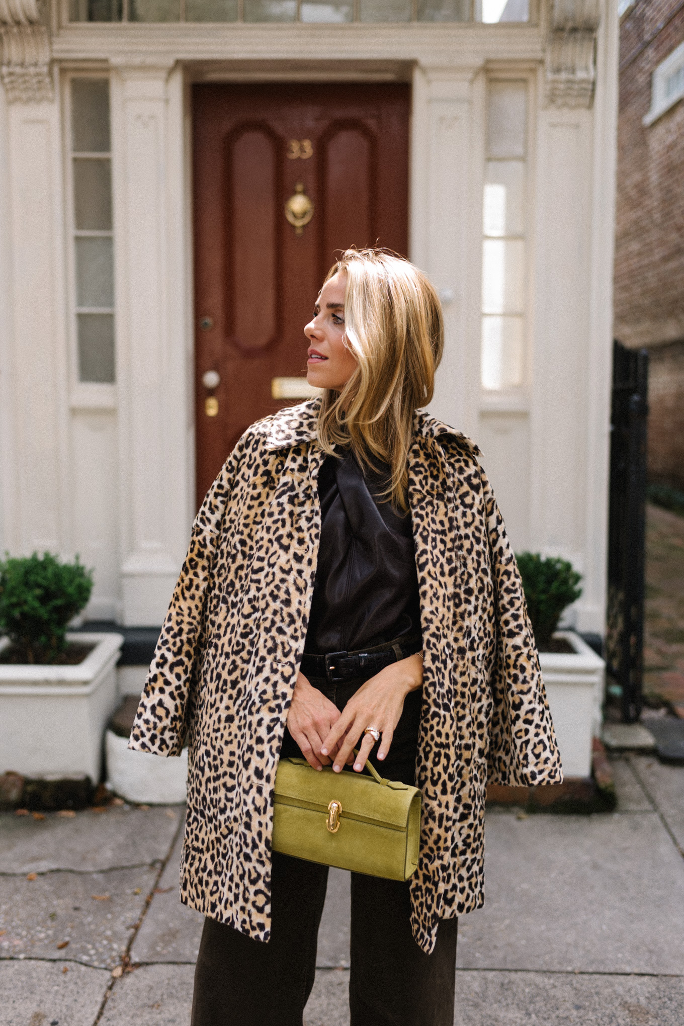 leather halter top brown denim leopard print coat