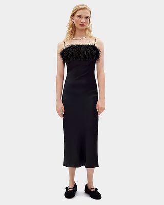 Sleeper Boheme Slip Dress With Feathers