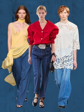 Women wearing jeans with front seams