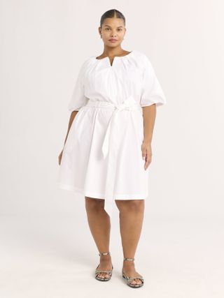 Scoop, Scoop Women's and Women's Plus Belted Cotton Poplin Mini Dress With Puff Sleeves, Sizes Xs-4x