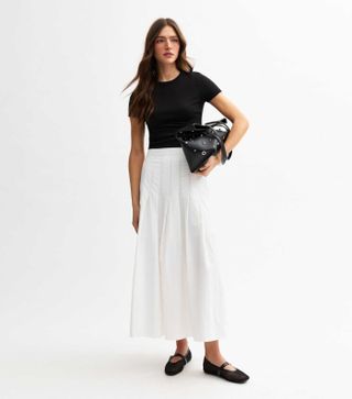 White Pleated Midi Skirt
