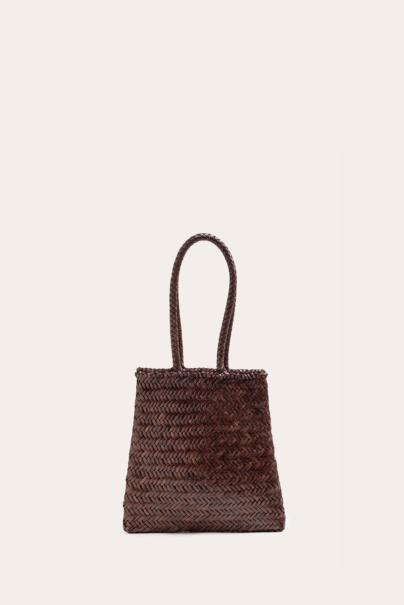 Flat Leather Basket Dark Brown
