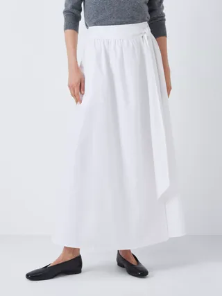 John Lewis Poplin Cotton Wrap Skirt, White